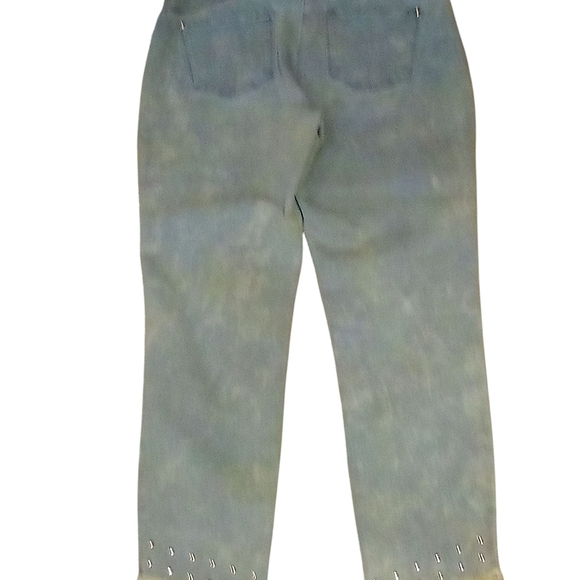 Investments- NWT, Slim Factor, Lite Washed Ankle Blue Jeans Beaded Bottoms, Med. - Picture 3 of 8